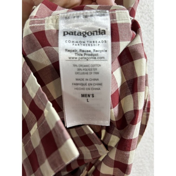 Patagonia Mens red and white Checked Organic Cotton Short Sleeve Shirt L - Picture 7 of 8